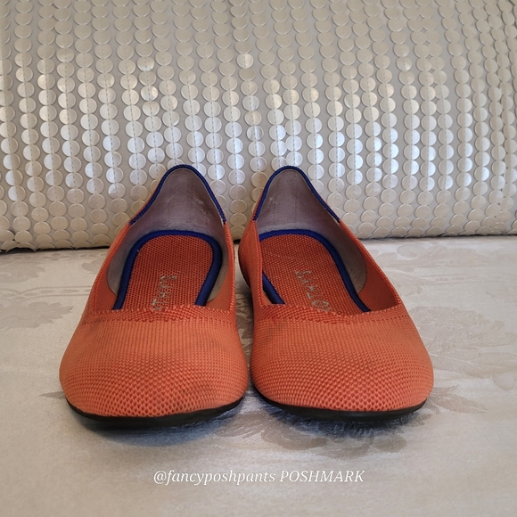 rare!ROTHY'S orange flats with blue and white stripe back mesh slip-on shoe - Picture 8 of 17